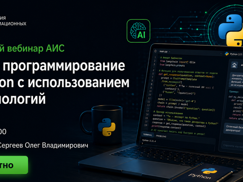 АИС проведёт бесплатный вебинар «Парное программирование на Python с использованием ИИ технологий»
